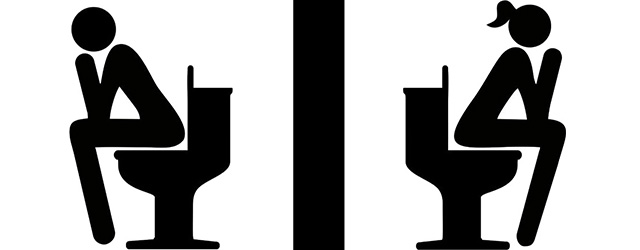 male and female leaders sit on toilet seat